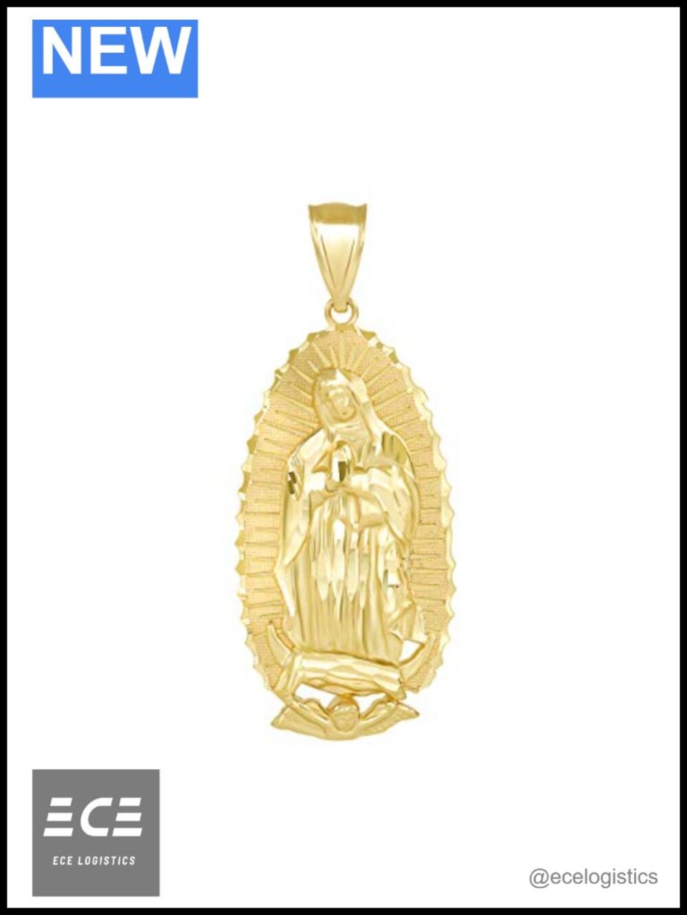 10K Solid Gold Our Lady of Guadalupe Miraculous Medal Pendant 1.57"